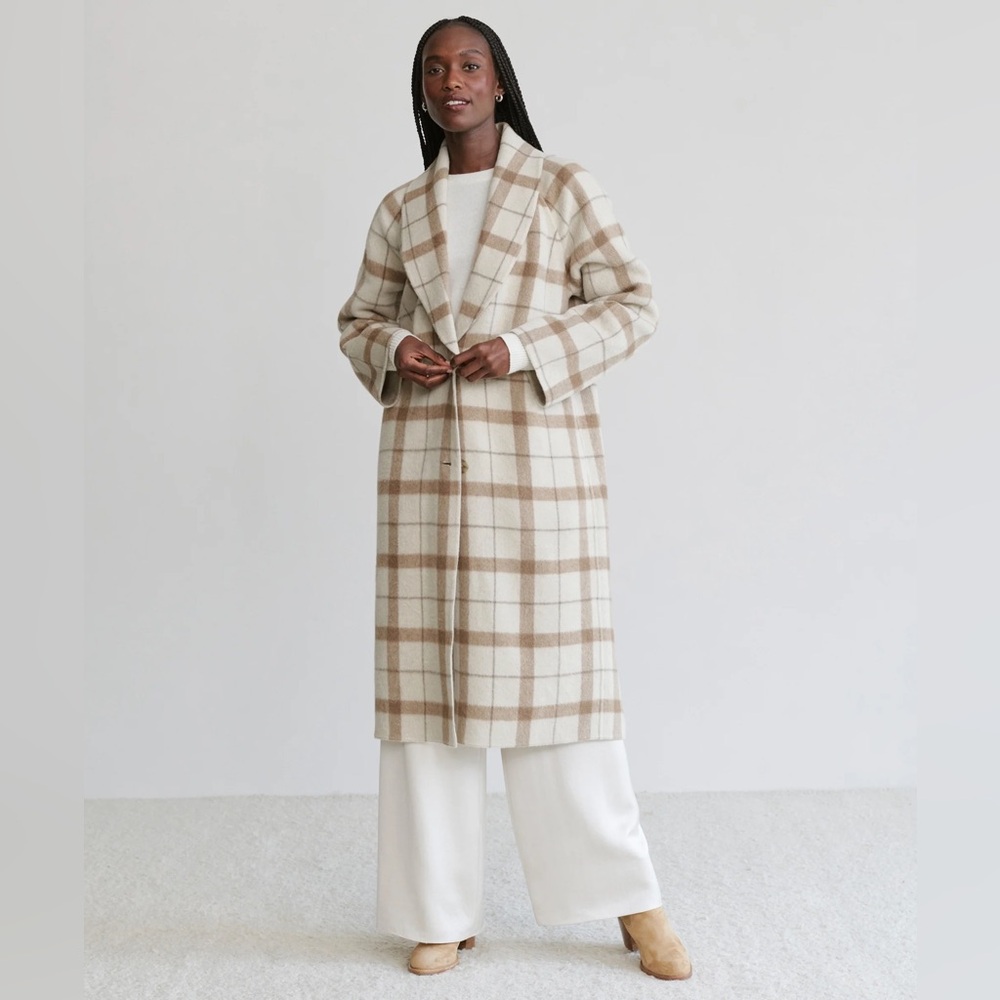 Jenni Kayne Austin Wool Coat Oatmeal Plaid Size Extra Small